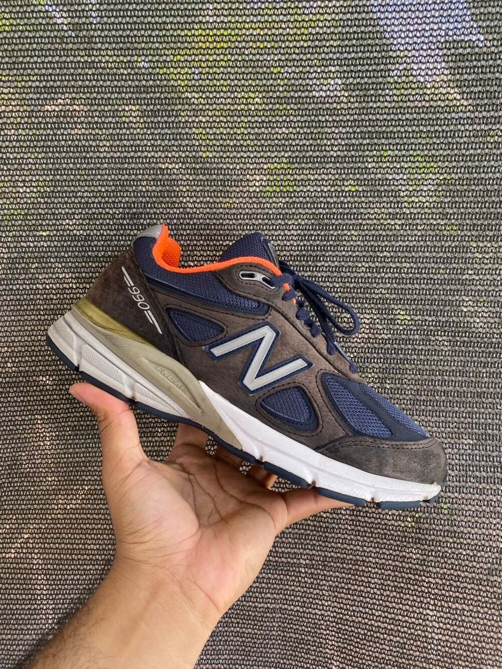 New Balance 990v4 Made in USA Navy Orange Running Sneakers